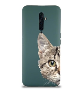 Oppo Reno 2z Uyumlu Lansman Kılıf Catface Tasarımlı İçi Kadife Kapak-Yeşil (Şeffaf)