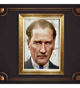 Altın Varaklı Çerçeveli Paspartulu Atatürk Tablo z4643 (Gold)
