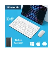 Honor Pad X9 Tablet İçin Uyumlu Slim Şarjlı Türkçe Bluetooth Klavye ve Mouse Seti (Beyaz)