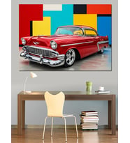 Kırmızı Klasik Araba Modern Sanat Dekoratif Kanvas - Mdf Ahşap Tablo