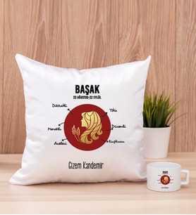 Kişiye Özel Başak Burcuna Hediye Kare Yastık ve Fincan
