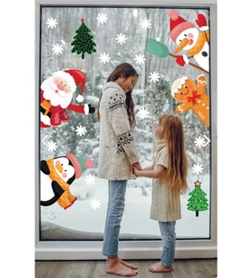 efekt reklam Yılbaşı Süslemeleri Noel Baba, Penguen, Kardan Adam, Kurabiye Adam Cam, Duvar, Kapı Sticker ylb5003