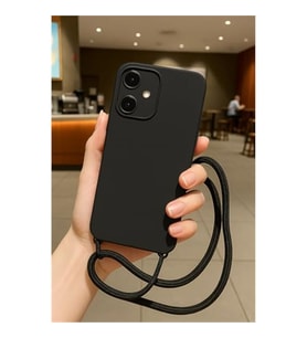 Coverzone Apple iPhone 16 ile Uyumlu ?pli Boyun Ask?l? Silikon K?l?f Kadife ?� Yap?l? Dulcet Epiphany boyun �apraz as?labilen ?pli K?l?f Siyah