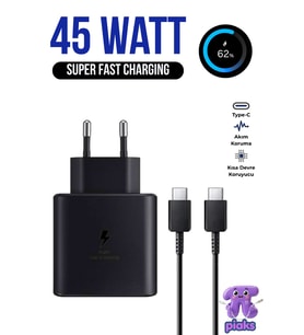 45W (Watt) Samsung Süper Hızlı Şarj Aleti Samsung A17 A27 57 Uyumlu Type-C Fast Charge Adaptör + Kablo Set