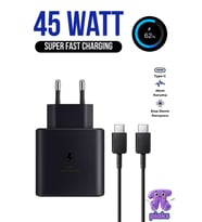 45W (Watt) Samsung Süper Hızlı Şarj Aleti Samsung A17 A27 57 Uyumlu Type-C Fast Charge Adaptör + Kablo Set