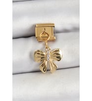 316L Çelik Sallantılı Zirkon Taşlı Fiyonk Model Gold Renk Nomination Charm - Lisinya