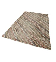 Bej El Dokuma Halı Modern Geometrik Desenli Eskitme Stil Salon Halısı Yün Karışımlı