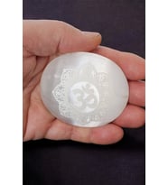 Ohm Sembolü Beyaz Selenit Masaj Terapi Taşı - Oval
