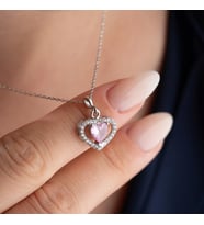 Vaoov 925 Ayar Gümüş Pembe Zirkon Taşlı Kalp Hediye Kolye