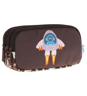 Kaukko Kids Siyah Beyaz, Roket Temalı, Erkek Çocuk Üç Bölmeli Okul Kalem Çantası - L8264 (Çok Renkli)