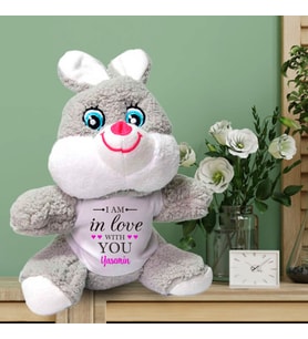 Kişiye Özel I Love You Baskılı Peluş Tavşan HK2732 (Gri)