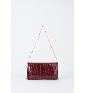 Kadın Croco Bordo Zarf Tasarım 2 Bölmeli Mini Zincir Askılı Çıt Çıt Kapama Clutch Ve El Çantası