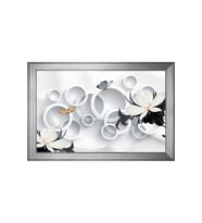 Beyaz Çiçekler Soyut Motifli Kanvas Tablo 80 x 110 cm Silver Çerçeve