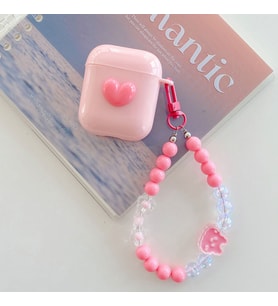 1. Nesil 2. Nesil Uyumlu Bileklikli Pembe Kalpli Silikon AirPods Kulaklık Kılıfı