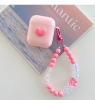 1. Nesil 2. Nesil Uyumlu Bileklikli Pembe Kalpli Silikon AirPods Kulaklık Kılıfı