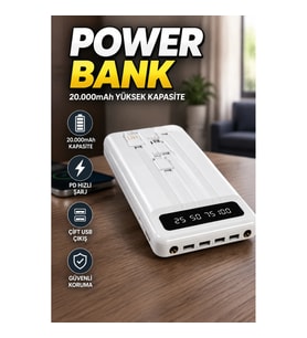 20.000mAh PD Destekli Powerbank – LCD Ekranlı Çift USB Çıkışlı Taşınabilir Şarj Cihazı