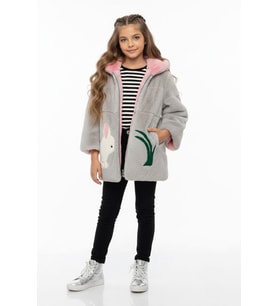 Pembe Gri Tavşan Masal Kapüşonlu Kız Çocuk Kabanı