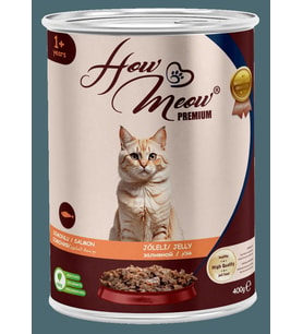 HOW MEOW 12 ADET JÖLELİ PARÇA ETLİ YETİŞKİN KEDİ YAŞ MAMASI SOMONLU 400 GRAM