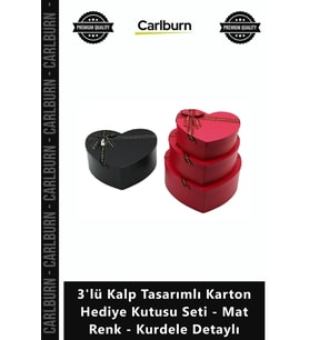 Özel Üretim Şık Lüks 3'lü Kalp Tasarımlı Karton Hediye Kutusu Seti Mat Renk Kurdele Detaylı