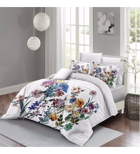 MonoHome Flower Mix Çift Kişilik Nevresim Takımı 3D Pamuk Saten (Beyaz)
