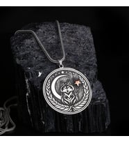 925 Ayar Gümüş Ayyıldız Kurt Model Madalyon Kolye (Gri)