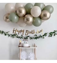 Mini Küf Balon Konsepti - Küf Yeşili Balon Zinciri - 50 Adet Balon Zincir Ve Happy Brithday Yazısı-