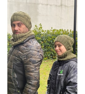 BABA VE ÇOCUK BERE VE BOYUNLUK KOMBİN YUMUŞAK YÜZ SET (Haki)