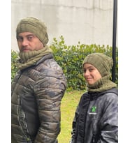 BABA VE ÇOCUK BERE VE BOYUNLUK KOMBİN YUMUŞAK YÜZ SET (Haki)