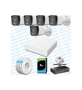 Provzen Hikvision 5’li İP 4MP Güvenlik Kamerası Seti Colorvu Mikrofonlu Olay Anında Bildirim