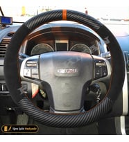 Isuzu D-Max RT50 Dikme Direksiyon Kılıfı Alcantara Süet Mat Karbon Taba Yüzük ve Dikiş V-Cross-Limited-Tuşlu 2012-2017