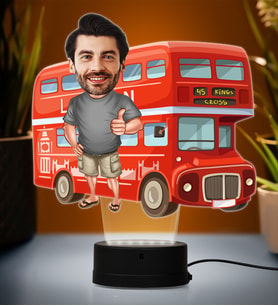 Doğum Günü Hediyesi,Sevgiliye Hediye, Kişiye Özel Fotoğraflı London Bus Karikatür 3D Led Lamba (Beyaz)