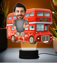Doğum Günü Hediyesi,Sevgiliye Hediye, Kişiye Özel Fotoğraflı London Bus Karikatür 3D Led Lamba (Beyaz)