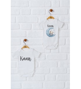 Pia Baby Premium %100 Pamuk İsme Özel Organik Baskılı İkili Set Çıtçıtlı Bebek Body Zıbın Modelleri 5071-17 (Ekru)