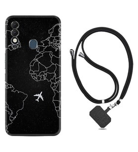 Tecno Spark 8T Kılıf Resimli Boyun Askılı İpli Desenli Silikon Series Black Plane 1868