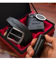 6 Farklı Çakmak Model Seçeneğiyle Hakiki Deri Erkek Cüzdan Kemer Anahtarlık Premium Hediye Seti - Kişiye Özel Tasarım - Eşe, Sevgiliye, Babaya, Arkadaşa Hediye