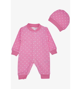 Breeze Kız Bebek Tulum Puantiye Desenli 0-6 Ay, Pembe
