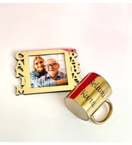 Kişiye Özel Fotoğraflı Canım Babam Standlı Mdf Gold Çerçeve Ve Gold Kupa Set