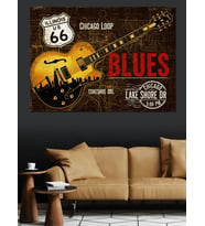 Route 66 Blues Band Dekoratif Kanvas - Mdf Ahşap Tablo