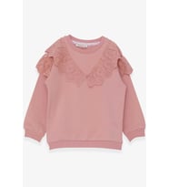 Breeze Kız Çocuk Sweatshirt Güpürlü 4-8 Yaş, Pudra