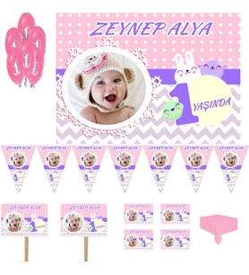 Hayaller Dükkanı Tavşan Temalı Doğum Günü Süsleme ve Magnet set,  1 Yaş doğum günü süsleri, Kız Çocuk