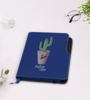 BK Gift Kişiye Özel Kaktüs Tasarımlı Lacivert Termo Deri Defter-5