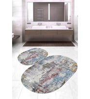 Dijital Baskılı Kaymaz Taban Yıkanabilir Oval 2'li Klozet Takımı Banyo Paspası NOKZ-SD-382 (Çok Renkli)
