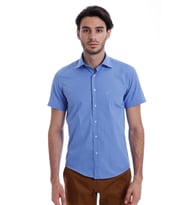 Kısa Kollu Terikoton Slim Fit Mavi Erkek Gömlek - Wessi