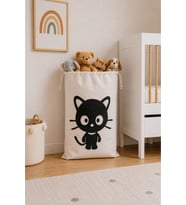 Kedi Desenli Kanvas %100 Pamuk Yıkanabilir Oyuncak Torbası 50X70cm