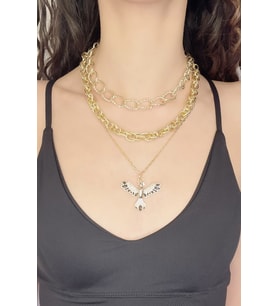 Zirkon Taşlı Çoklu Gold Anka Kolye