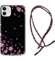Apple iPhone 11 12 13 Mini Kılıf Boyun Asklı Rasta Silikon Black flowers 1391