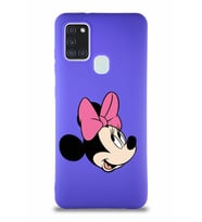 Samsung Galaxy A21S Soft Premier Kapak Minnie Mouse-A Tasarımlı Silikon Kılıf - Mor (Şeffaf)