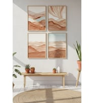 Pastel Manzara 4’lü Ahşap Çerçeveli Tablo Seti - Modern Duvar Dekoru
