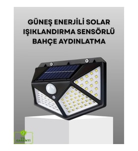 Mey İthalat® 100 LED Solar Lamba Hareket Algılamalı Bahçe Duvar Dış Mekan Aydınlatma