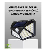 Mey İthalat® 100 LED Solar Lamba Hareket Algılamalı Bahçe Duvar Dış Mekan Aydınlatma